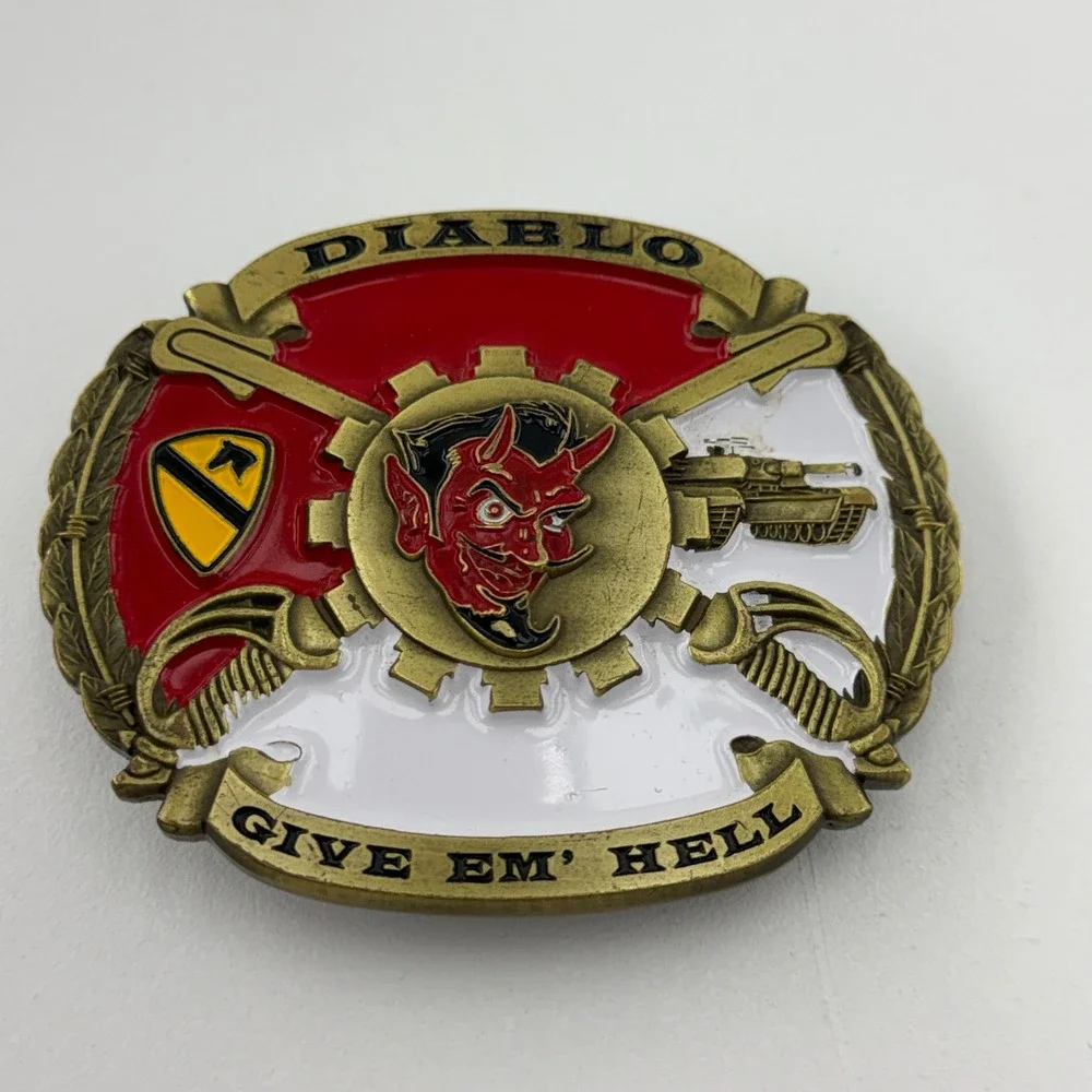 US Army 1st Cavalry Division Give Em Hell Armored Belt Buckle Brass Tone NEW